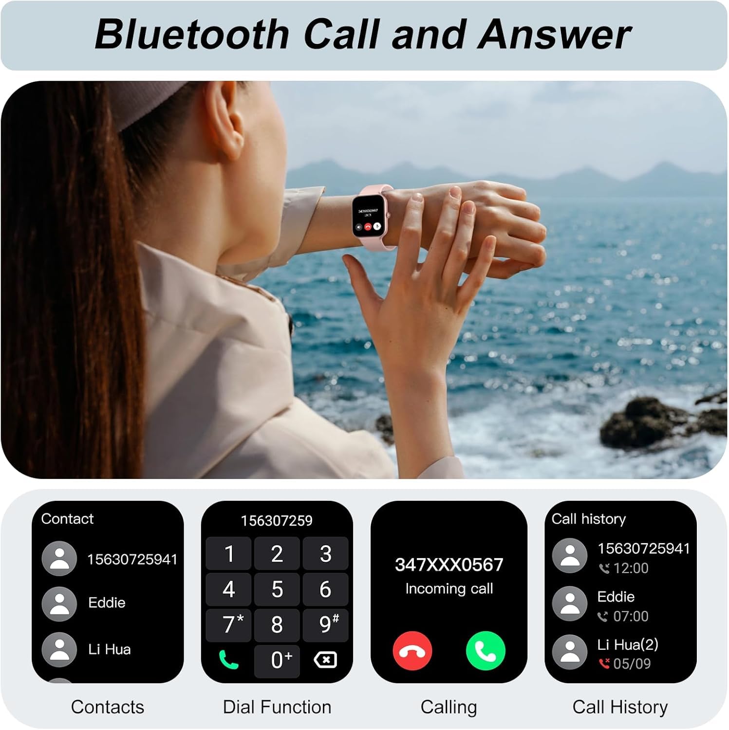 Reloj Inteligente Mujer, 1,96" HD, 100+ esferas, Llamadas Bluetooth, IP68 | Smartwatch deportivo con 100+ modos, pulsómetro, monitor de sueño, 300mAh, SpO2, avisos WhatsApp, GloryFit, música y cámara
