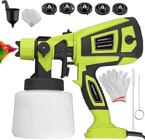 JiGiU Pulverizador de pintura, pistola de pintura eléctrica de 700 W, pistola de pulverización HVLP con 5 boquillas y 3 patrones, pulverizadores de