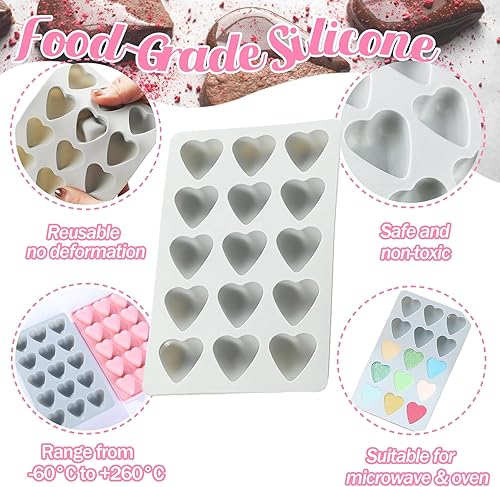 Miniatura 4 de 2 moldes de silicona con forma de corazón, 15 cavidades pequeñas en forma de corazón para hornear chocolate, dulces, gomitas, cubitos de hielo