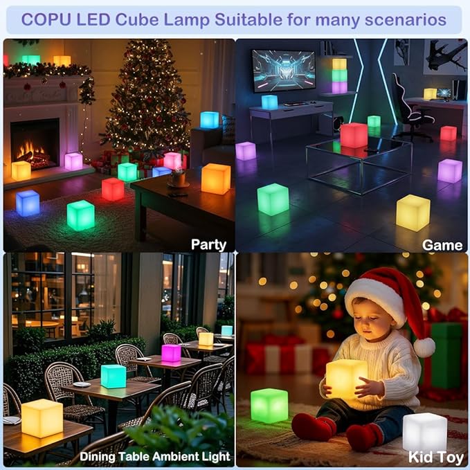 COPU 6 inch Rechargeable LED Cube Light, 16 Colors Changing Tesseract Light Cubes w/Remote, Dimmable Cosmic LED Cube Mood Lamp, Waterproof Bedside Lamp Night Lights for Kids Nursery Home Party photo 3