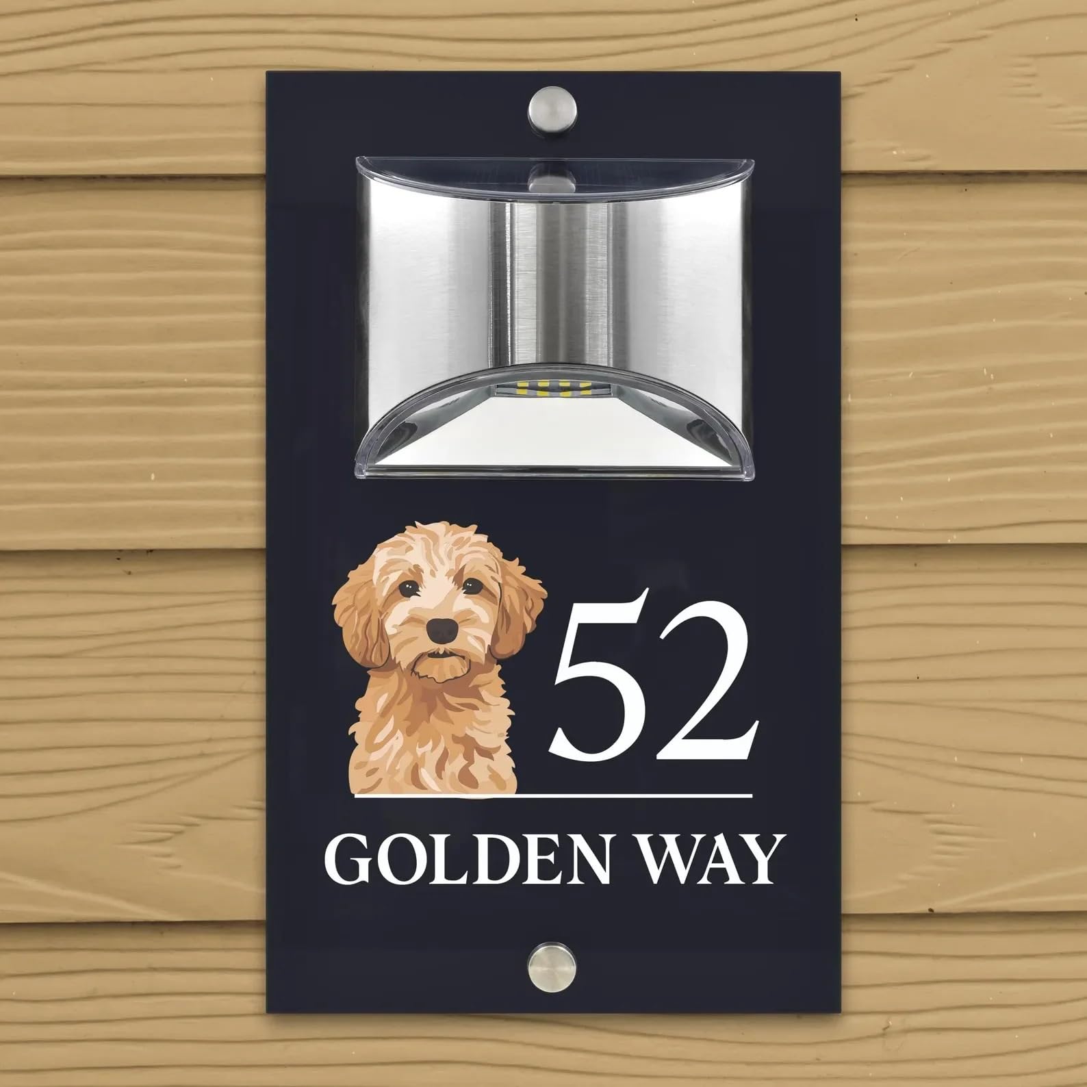 Numero civico, cartello con numero civico personalizzato con illuminazione solare, moderno, color antracite, design con cane e bulldog (stile 6,6 x 25,4 cm)