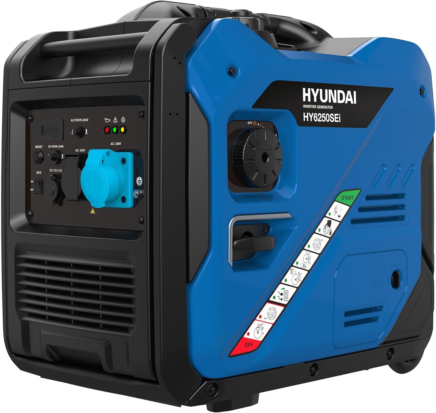 Hyundai Groupe Électrogène Inverter 5500 W / 5 kW Continu, Démarrage Électrique, Essence, Onde Sinusoïdale Pure, Réservoir 11 L, Garantie 3 Ans - HY6250SEi-EU