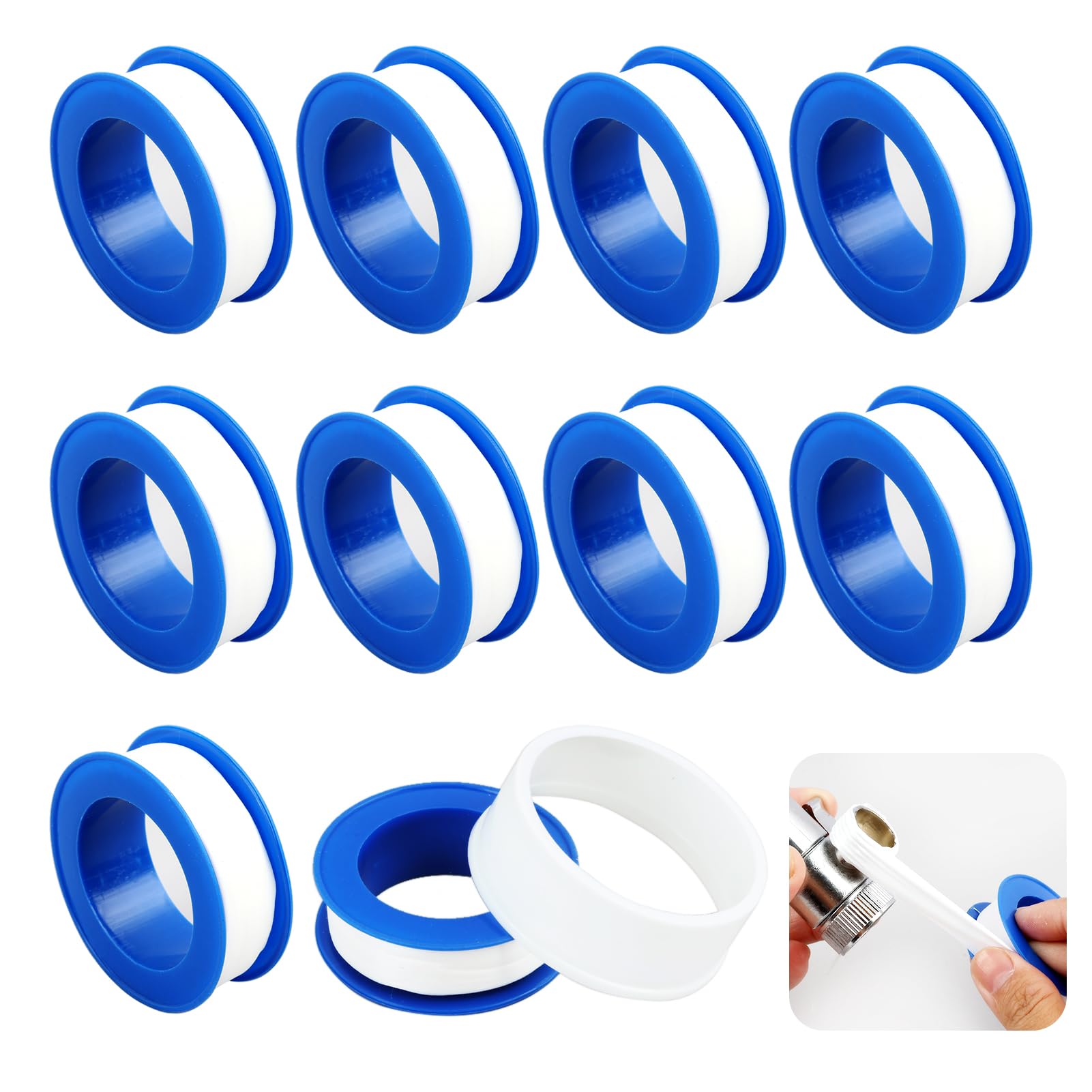 Pack de 10 Rollos de Cinta de Teflón, 15 mm x 10 m, Cinta de Sellado PTFE para Juntas, Ideal para Piscinas, Cocinas e Industria, Alta Resistencia a la Corrosión y Temperaturas Elevadas (Blanco)
