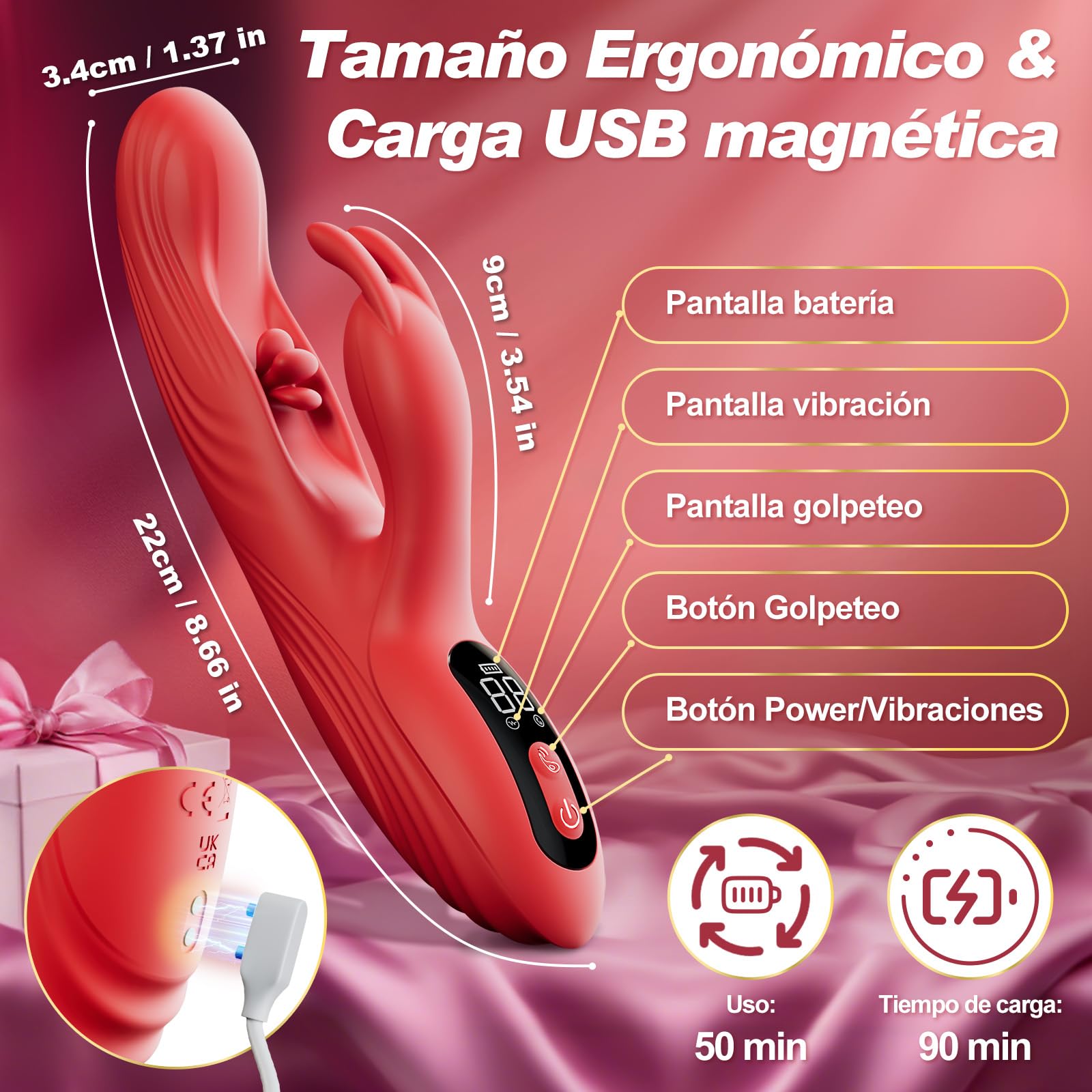 Vibrador: cuenta con 9 modos de vibración y función de vibración pulsante; consolador