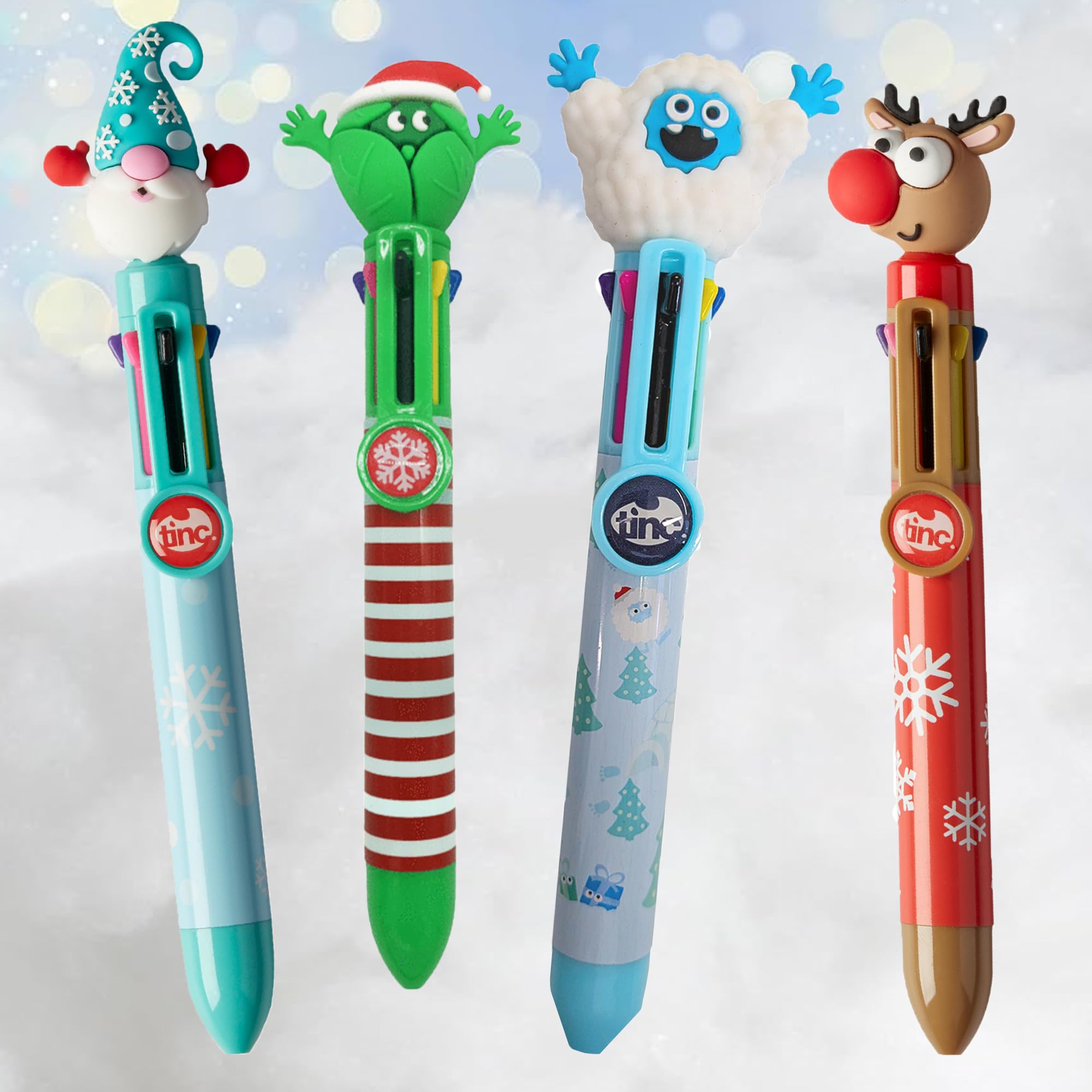 Tinc Festive Multi Click Ballpoint Pens, Set of 4 | 6-in-1 Colour Ballpoint Pens | Reindeer, Sprout, Yeti & Gonk Collection โ image 1