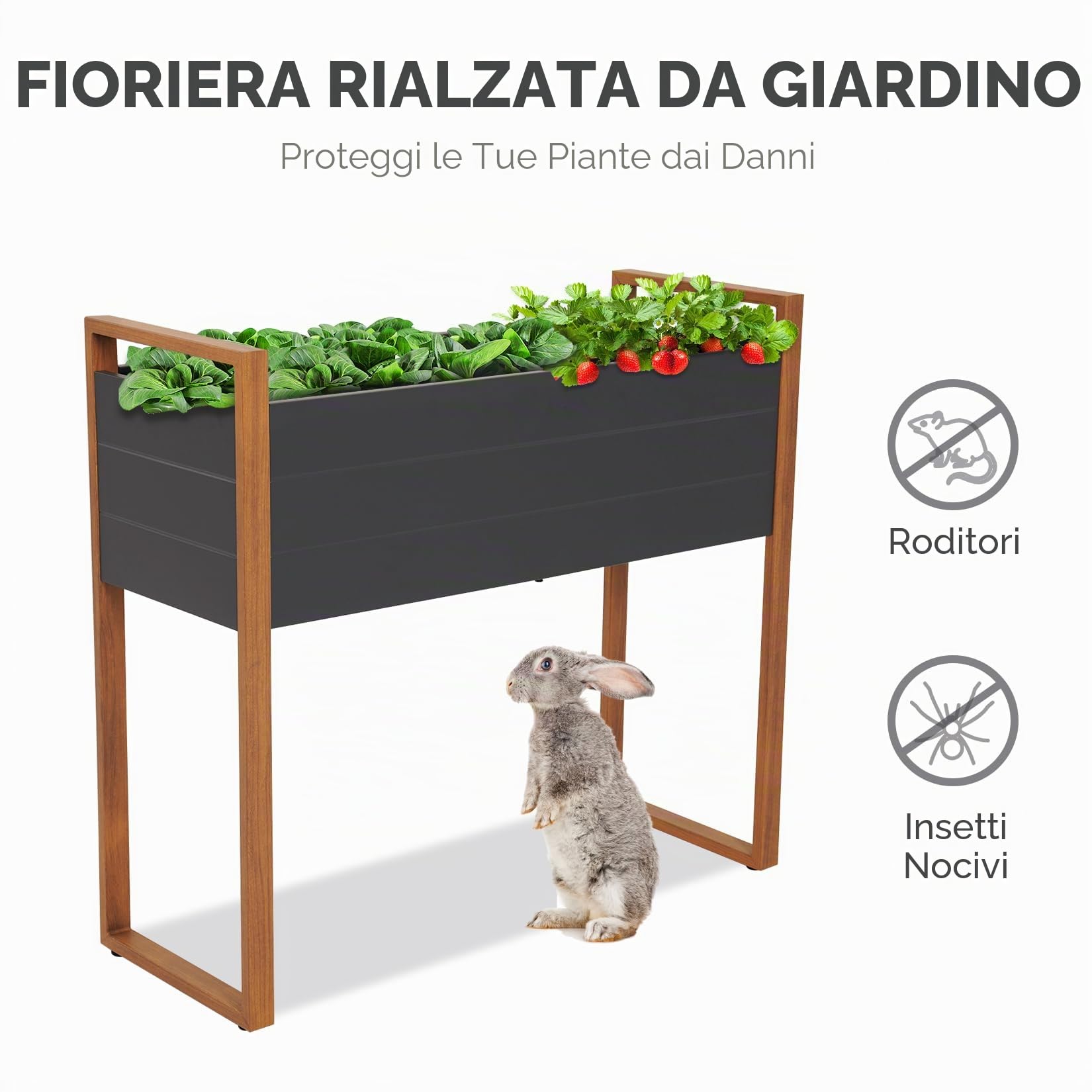 Fioriera rialzare in metallo per giardino, resistente alle intemperie, facile da montare, con fori di drenaggio per verdure, fiori, frutta (100 x 38 x 91'