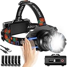 INECOKS Rechargeable Headlamp Super Bright, High Lumens Motion Sensor Head Lamp with 9 Modes, Zoomable Headlamp for Adults 90&deg; Adjustable, IPX7 Waterproof High Power Head Light for Fishing Camping