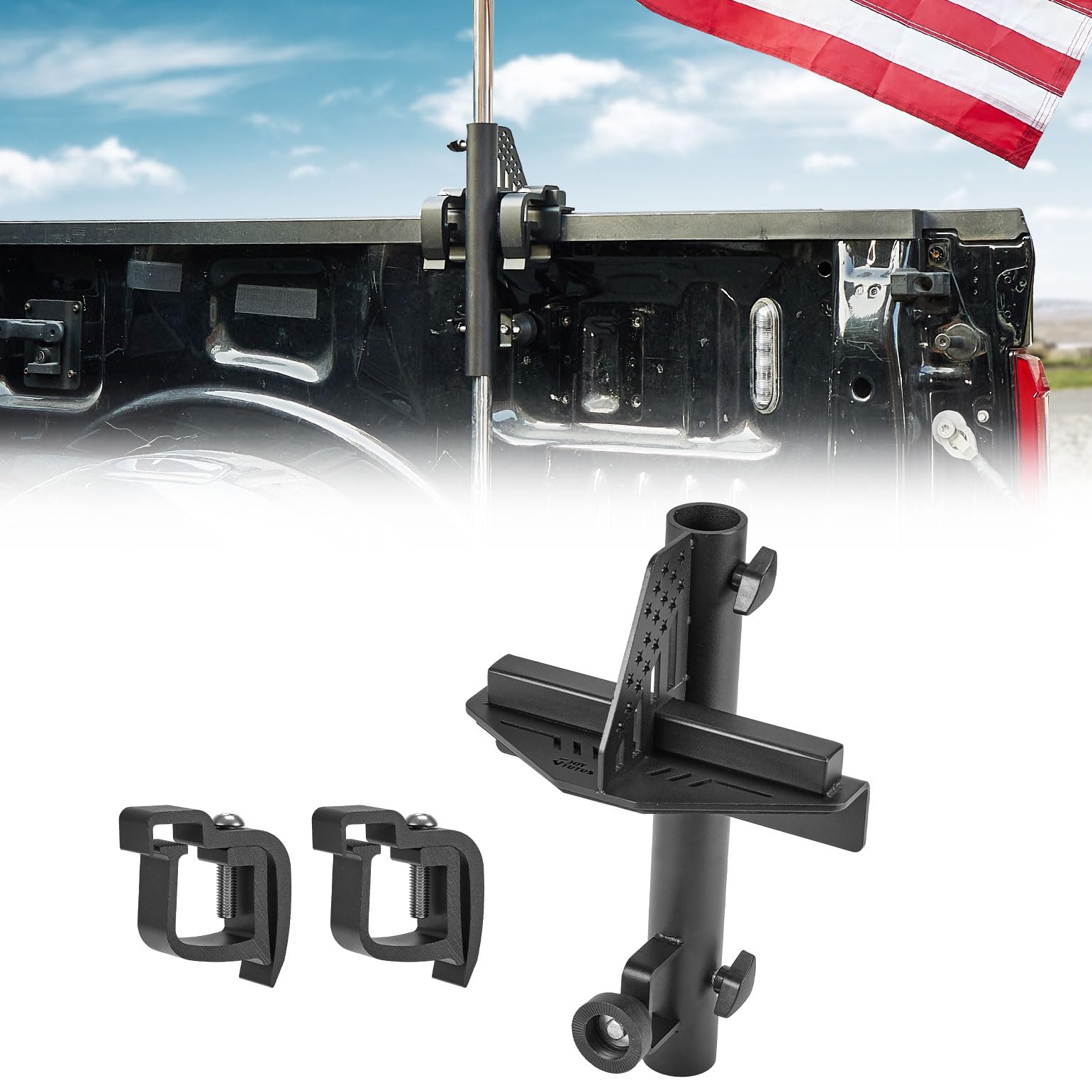 Support de mât de drapeau pour lit de camion à serrage renforcé sans perçage diamètre 3,2cm