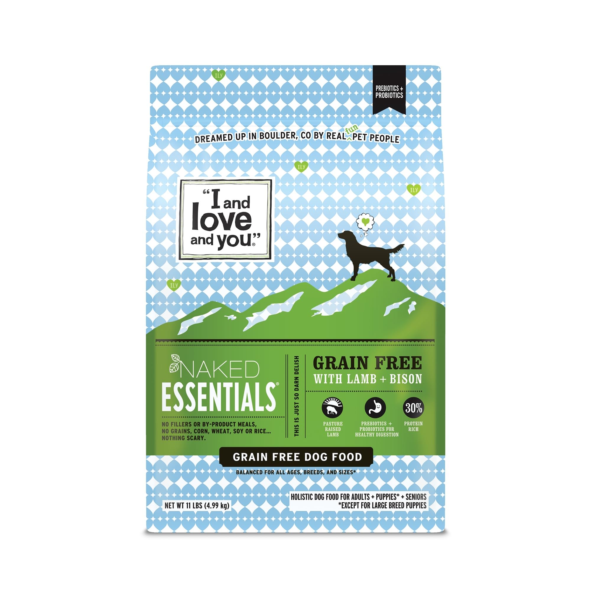 I and love and you Naked Essentials Dry Dog Food - Lamb + Bison - High Protein, Real Meat, No Fillers, Prebiotics + Probiotics, 11lb Bag