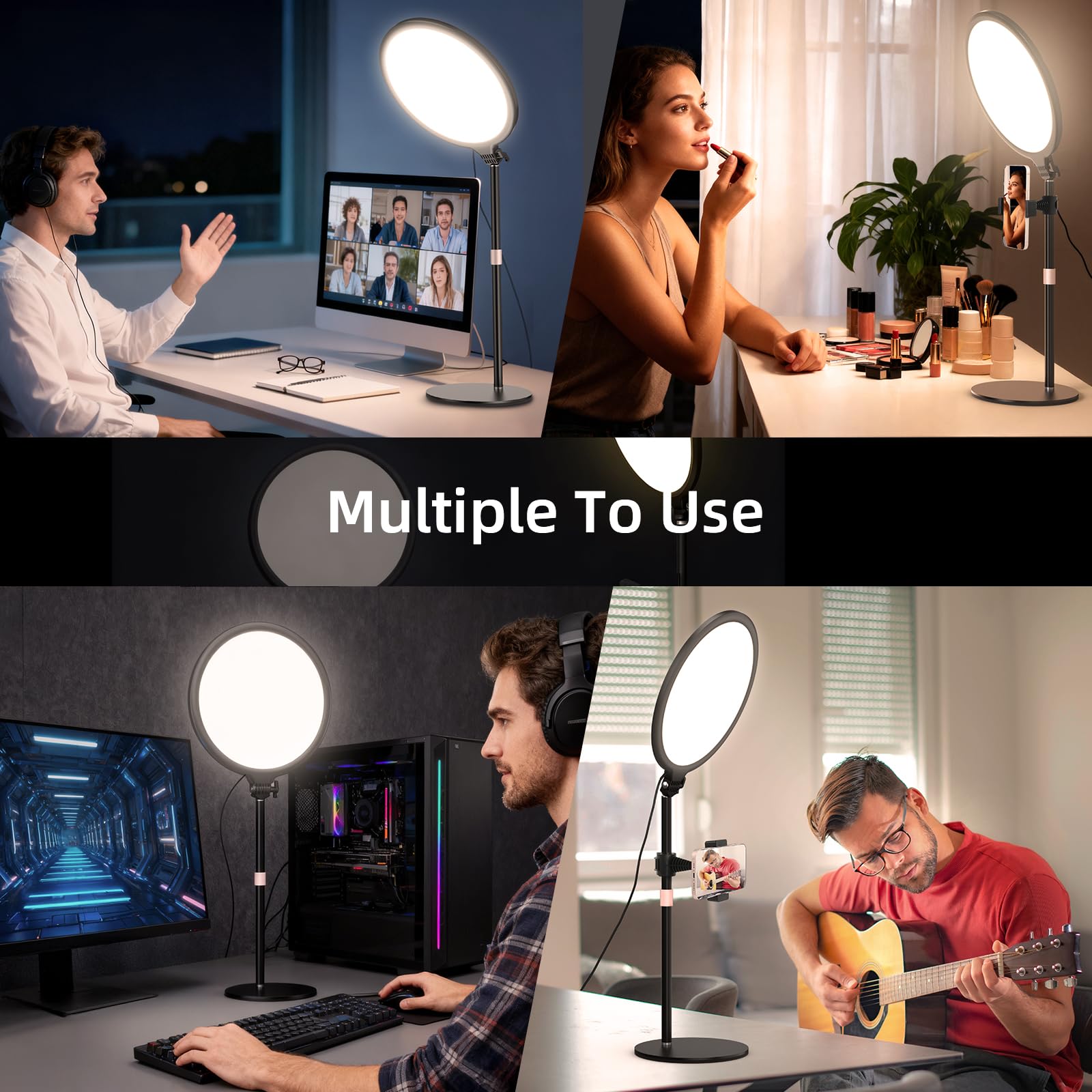 LUXCEO Key Light, światło wideo LED ze statywem stołowym, 10 W, 3000-6000 K, możliwość ściemniania, pełnoekranowa lampa pierścieniowa, do strumieniowania wideo TikTok YouTube i konferencji, kamera