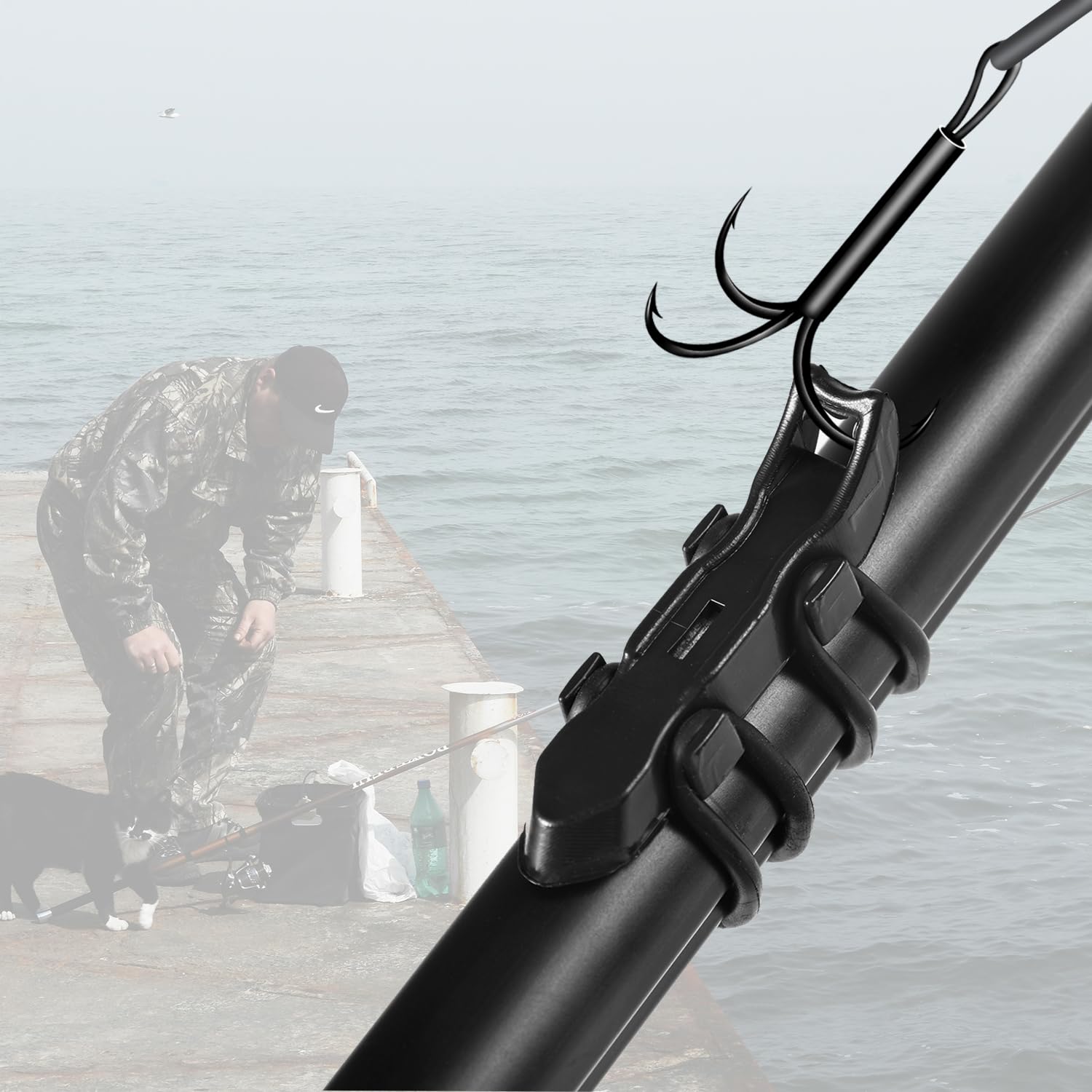 Soporte Magnético para Anzuelos de Pesca Negro con Anillos de Goma de 2 Tamaños