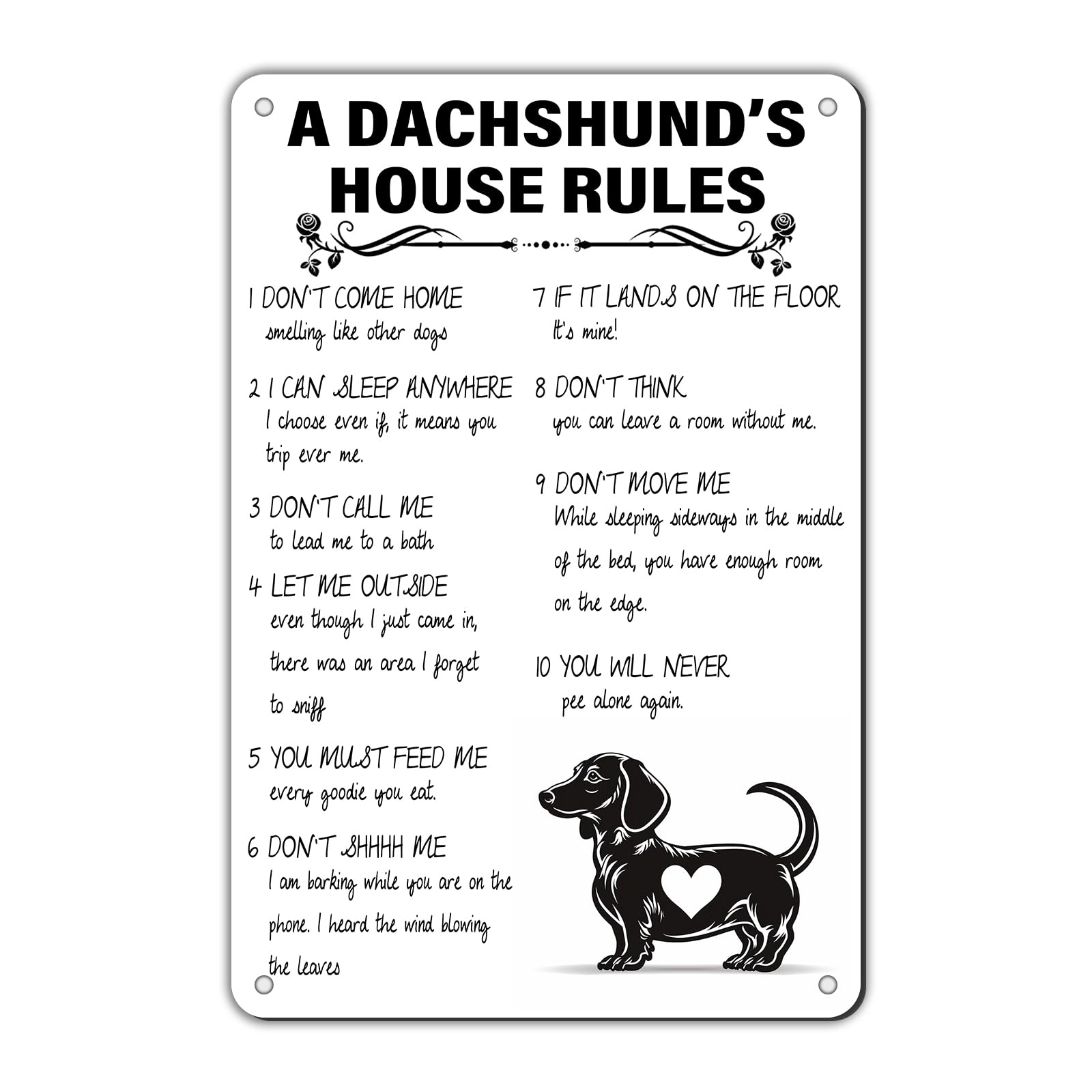 Anceky Vintage Sign A Dachshund‘s House Rules Metal Tin Sign Retro Wall Decor for Yard Home Outdoor Indoor Garage 12×8 Inch