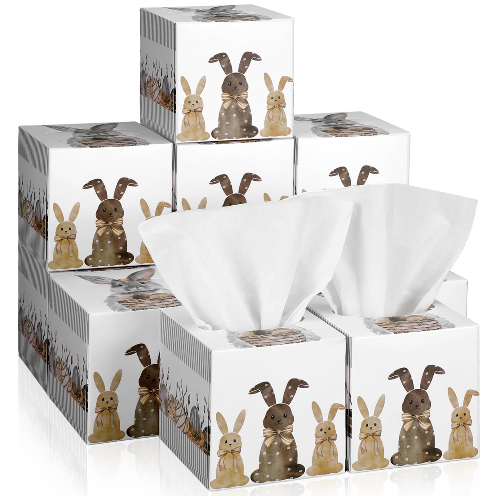 Fourluoo 12 Pack Easter Facial Tissues Cube Boxes Rabbit Face Tissues Bulk 600 Sheets 3 Ply Small Bunny