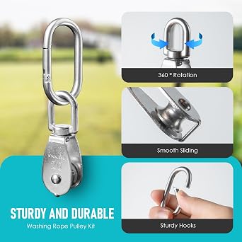 M20 Stainless Steel Washing Line System Heavy Duty Pulley Wheel Set