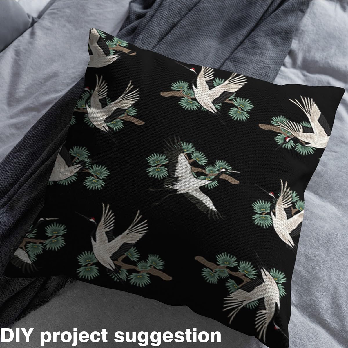 Wild Crane Fabric by The Yard Japanese Eastern Style Wild Animal Fabric for Sewing Supplies Watercolor Natural Outdoor Leaves Decor Fabric for DIY Upholstery and Home Accents 5 Yards,180" L x 59" W