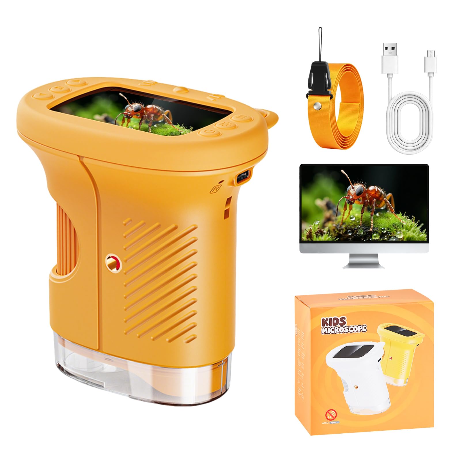 1000x Mikroskop für Kinder Handheld Digitales, Kinder Mikroskop mit 2,0'' IPS Bildschirm, Tragbares Mini Mikroskop für Outdoor Entdeckung, STEM Lernspielzeug, Geschenk für Jungen und Mädchen 4–12