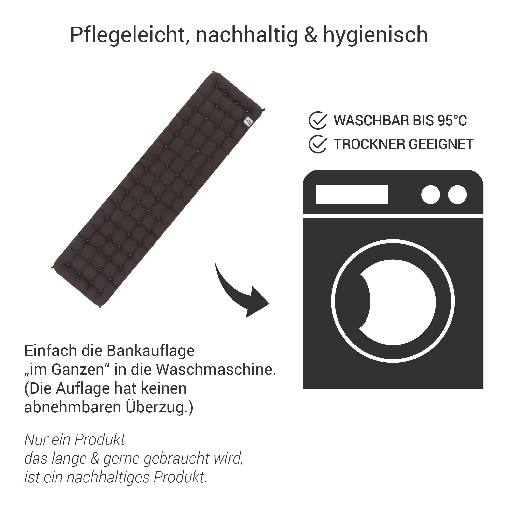Poduszka na ławkę, wygodna poduszka do siedzenia – ortopedyczna nakładka na siedzisko, nadaje się do prania w temperaturze do 95°C, wyprodukowano w Niemczech (brązowa, 140 x 40 cm)