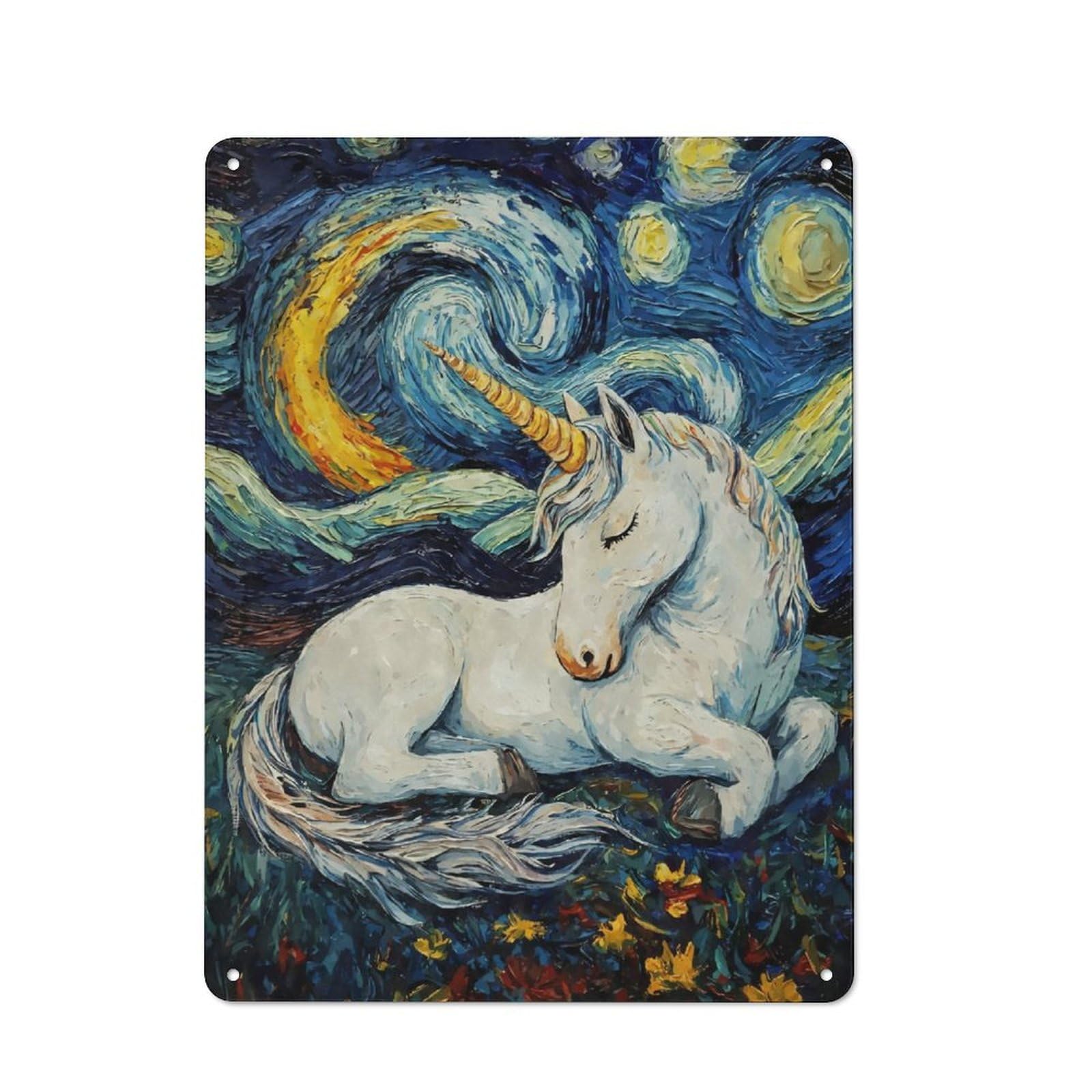 Junmoney Unicorn Sleeping Starry Night Metal Sign 40X30cm With For Workshop Wall, Rustic Decor, For Collectors Decorating Workshops And Hobby Rooms