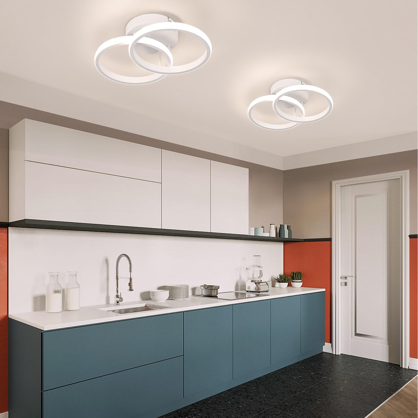 EIDISUNY LED Ceiling Light Modern Ceiling Lamp 33cm Wihte 2 Rings Ceiling Lights Fixture LED for Corridor Kitchen Stairs Hallway Study Room Bedroom Living Room - Image 4