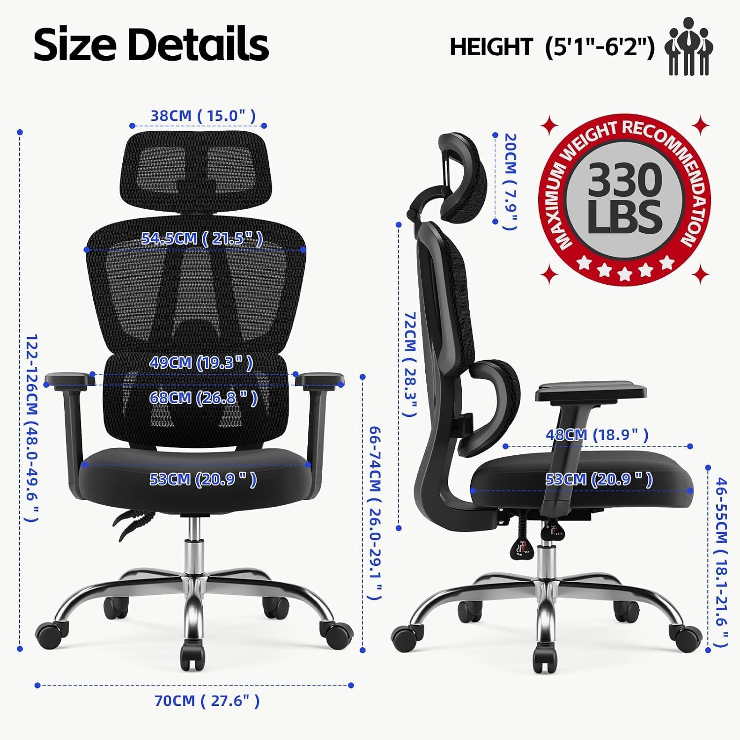 Office Chair Ergonomic Desk Chair Breathable Mesh Chair with Lumbar Support & Headrest, Black Office Chair 330 Lbs Home Computer Chair Thickened Cushion for Adults & Women (Small Chair) image 2