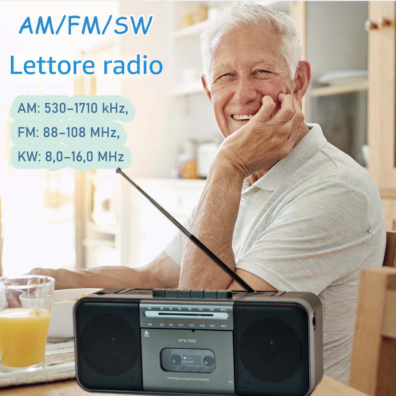 Lettore di cassette AM/FM/SW Bluetooth 10W portatile convertitore MP3 USB
