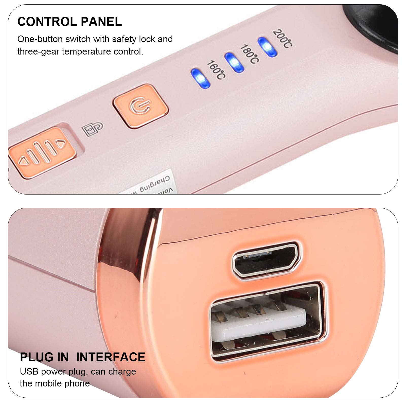 Elektryczna szczotka do włosów, grzebień do prostowania włosów 3 w 1, ładowarka USB, narzędzia do stylizacji włosów, regulowana temperatura (Color : Pink)