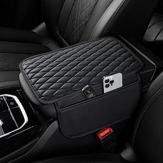 Ouzorp Microfiber Leather Car Armrest Cover with 2 Storage Pockets - Universal Center Console Protector, Anti-Slip Comfort for Most Vehicles