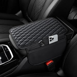 Ouzorp Car Center Console Cover Upgraded Microfiber Leather Car Arm Rest Cover with 2 Storage Bags Universal Armrest
