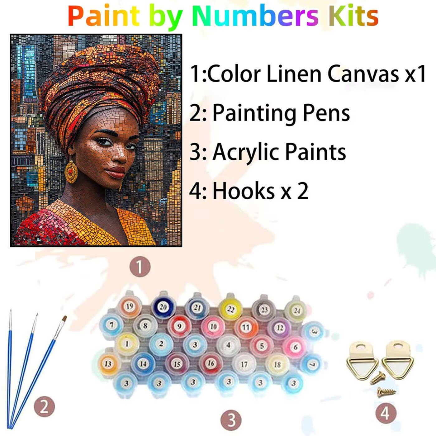 Dipingere con i Numeri Adulti Donna Paint by Numbers 70x95 cm Kit Pittura con Colori Acrilici Tele per Dipingere con i Numeri Donna africana e Pennello Pittura, Quadri Grandi Dimensioni 8YH-0573