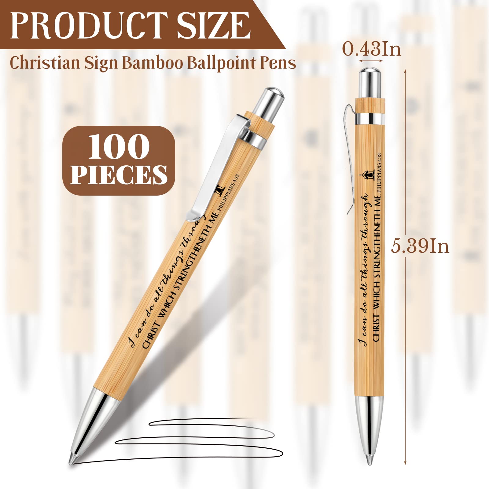 Bible Verse Pens Bamboo Christian Pen Wooden Retractable Bible Pen 1 mm Inspirational Quotes Ballpoint Pen Motivational Pen Bulk for Women Men Office School Supplies Journal Writing Gifts (100 Pcs)