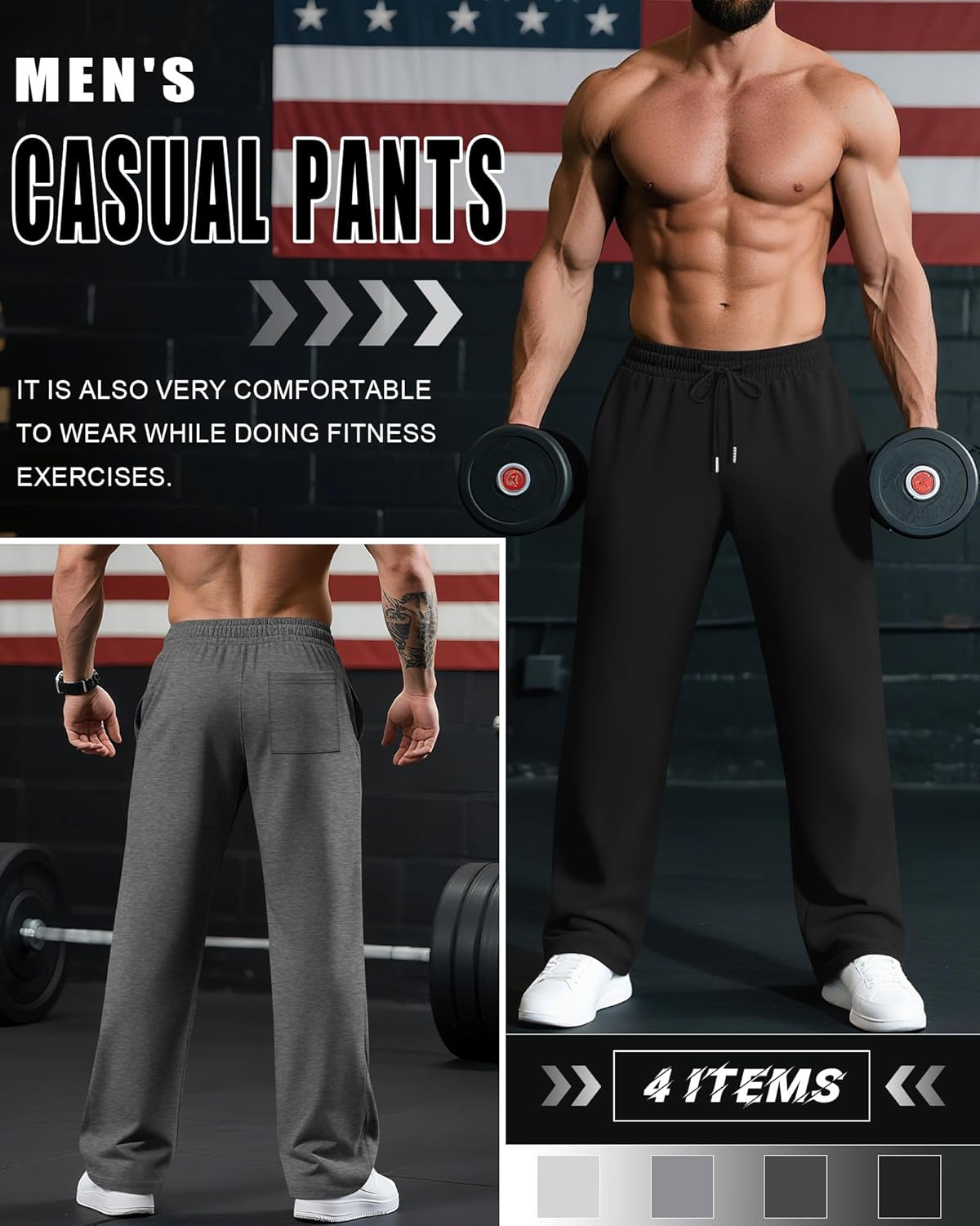 4 Pack Men's Big and Tall Sweatpants Thin Athletic Workout Joggers Baggy Lounge Drawstring Plus Pants with Pockets