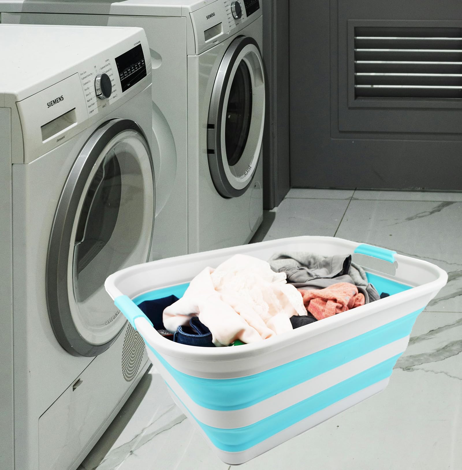 SAMMART 42L Collapsible Plastic Laundry Basket - Foldable Pop Up Storage Container/Organizer - Portable Washing Tub - Space Saving Hamper/Basket (Grey