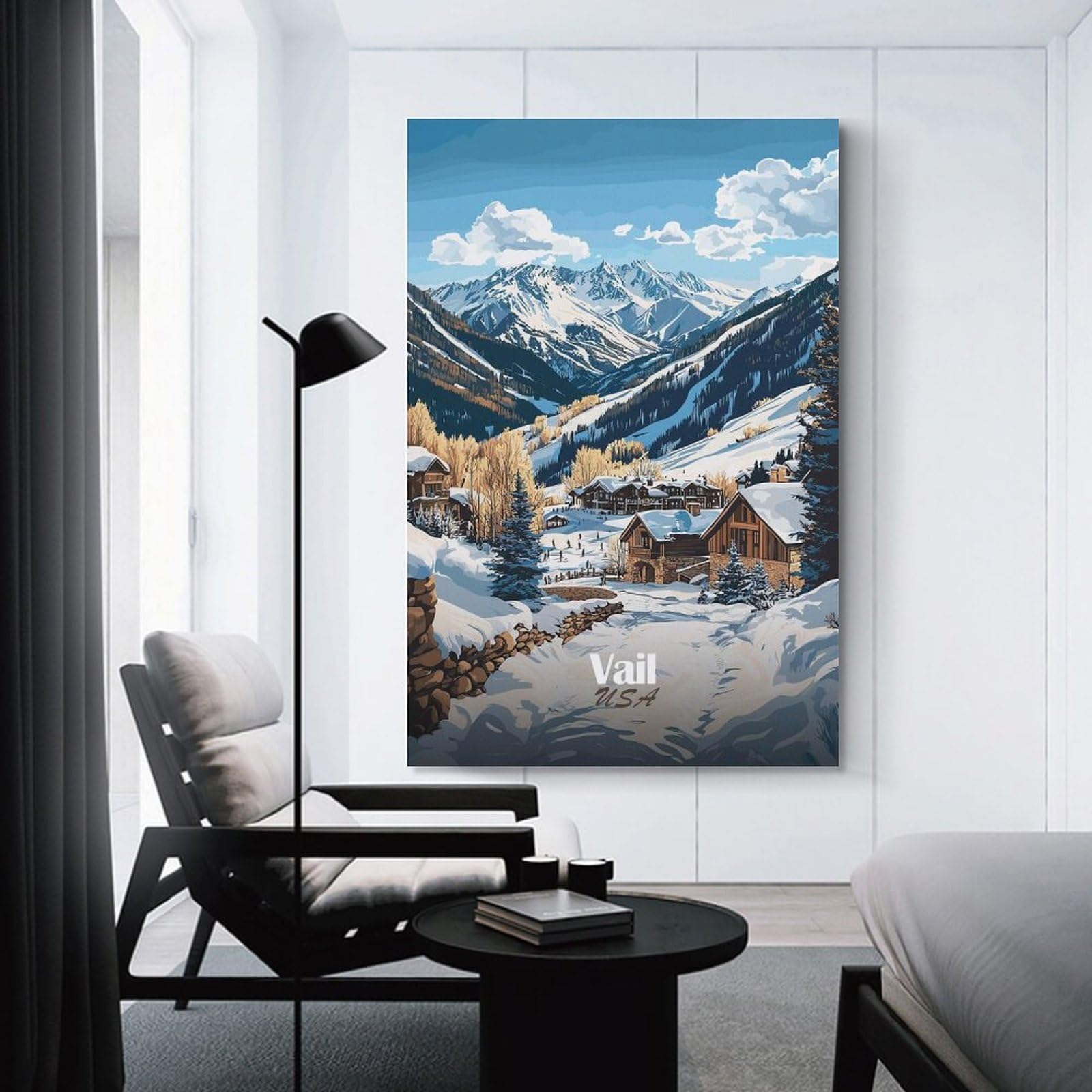 Junmoney Decorative Canvas Print Vail Mountain Winter Scene, 24x36inch(60x90cm), for Study, Office Or Apartment Decor, Gift Idea for Housewarming And Birthdays