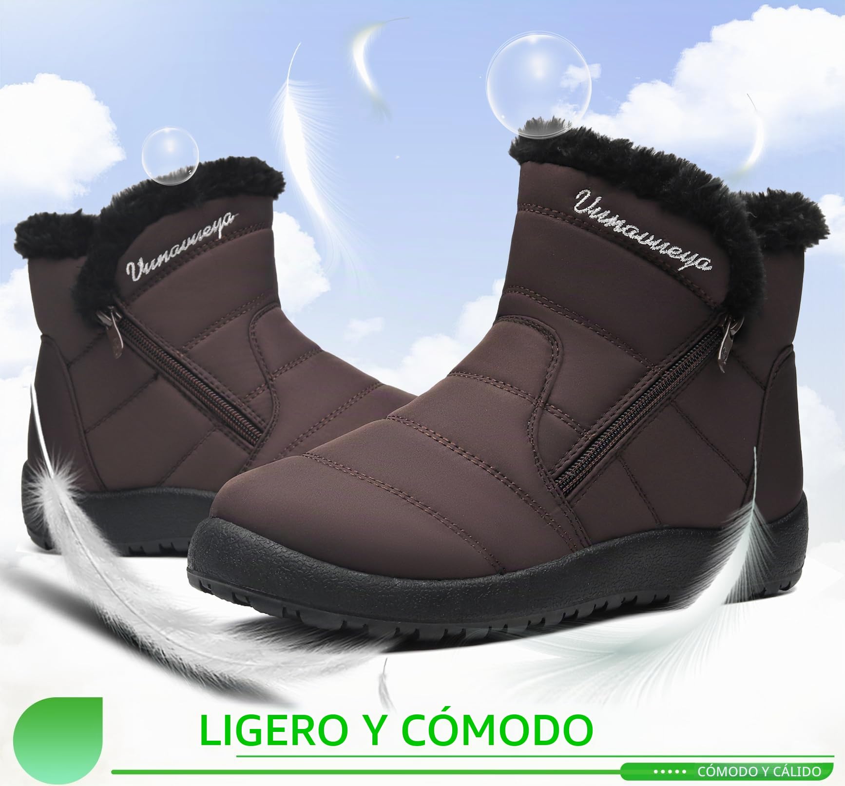 Zapatos Invierno Mujer Botas de Nieve Forradas Calientes Zapatillas Botines Planas Con Cremallera Casuales Boots para Mujer 35-42