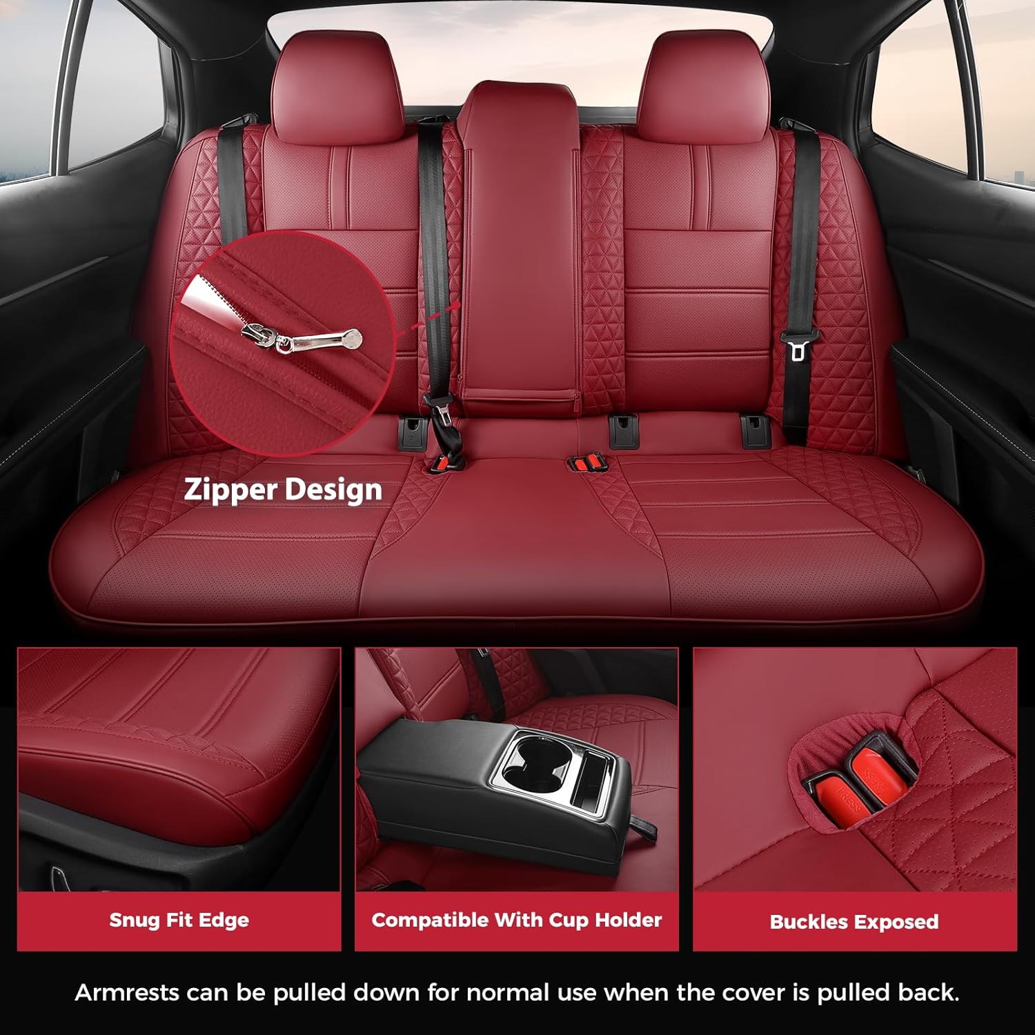 FREESOO Toyota Camry Seat Covers Full Set Custom Fit for Hybrid SE,Hybrid LE2026 2025 Models, Premium Waterproof Leather Car Seat Protectors (Wine Red)