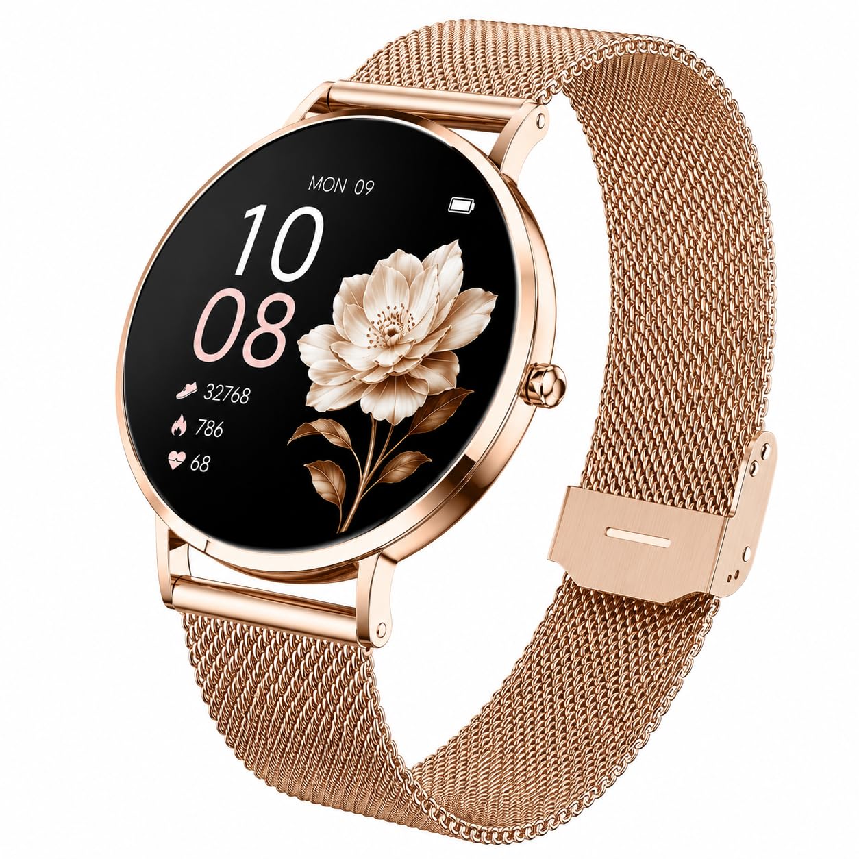 XCOAST SIONA 2 Damen Smartwatch Roségold 1,3" AMOLED Fitnessuhr Herzfrequenz Blutdruck SPO₂ IP68 wasserdicht 7 Tage Akku Android iOS