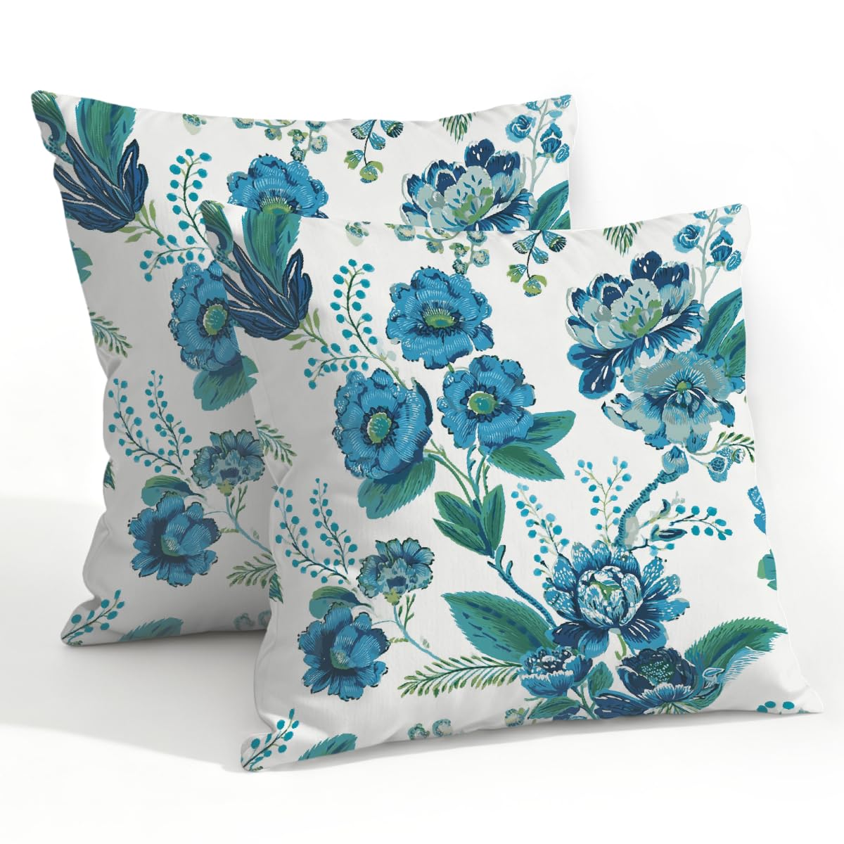 Outdoor Pillow Covers Waterproof Pillowcases 22x22in Set of 2 Boho Blue Green Flowers Decorative Throw Cushion Case for Couch Sofa Garden Patio Furniture