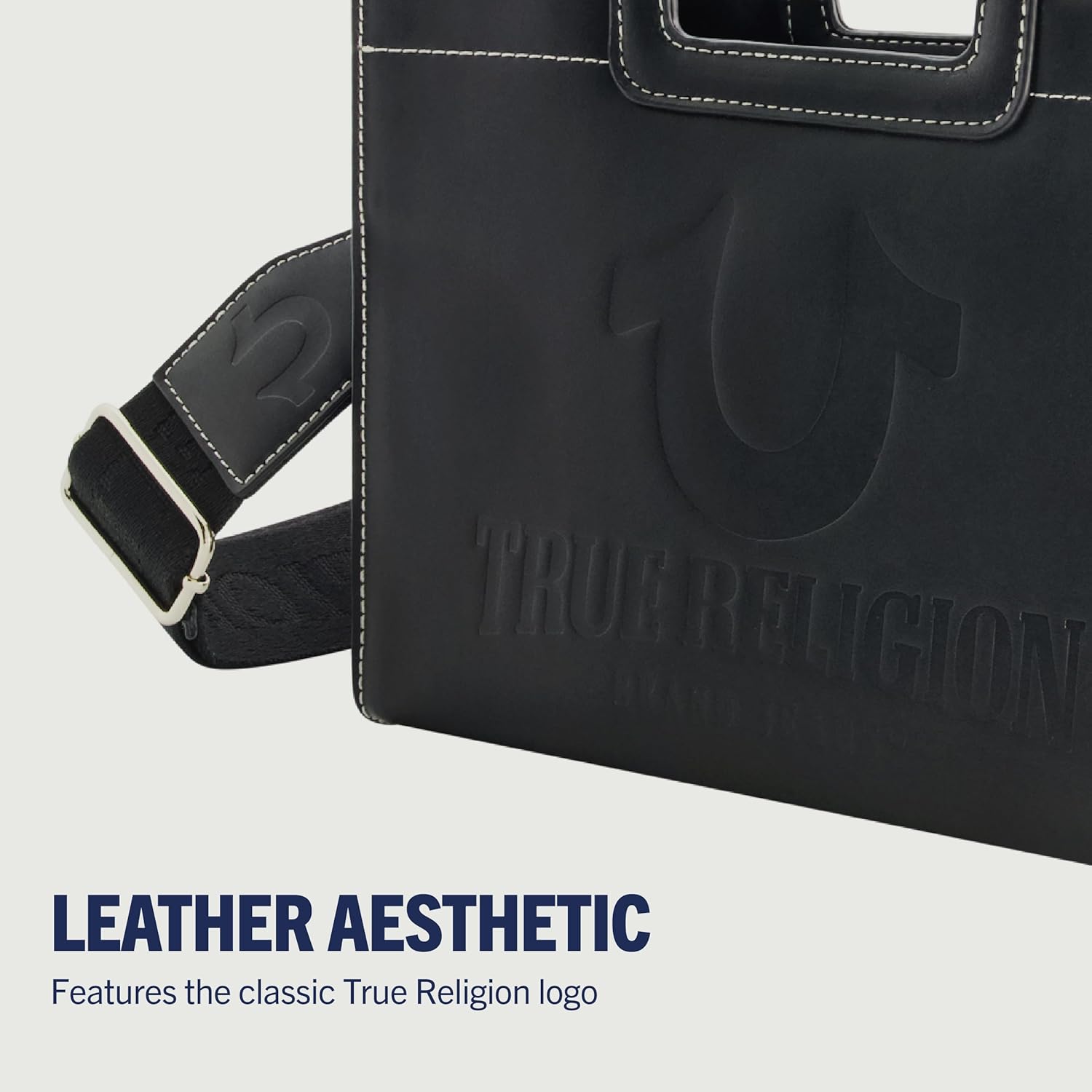 True Religion Women's Tote Bag, Medium Modern Travel Shoulder Handbag with Adjustable Strap and Horseshoe Motif, Black - Image 3