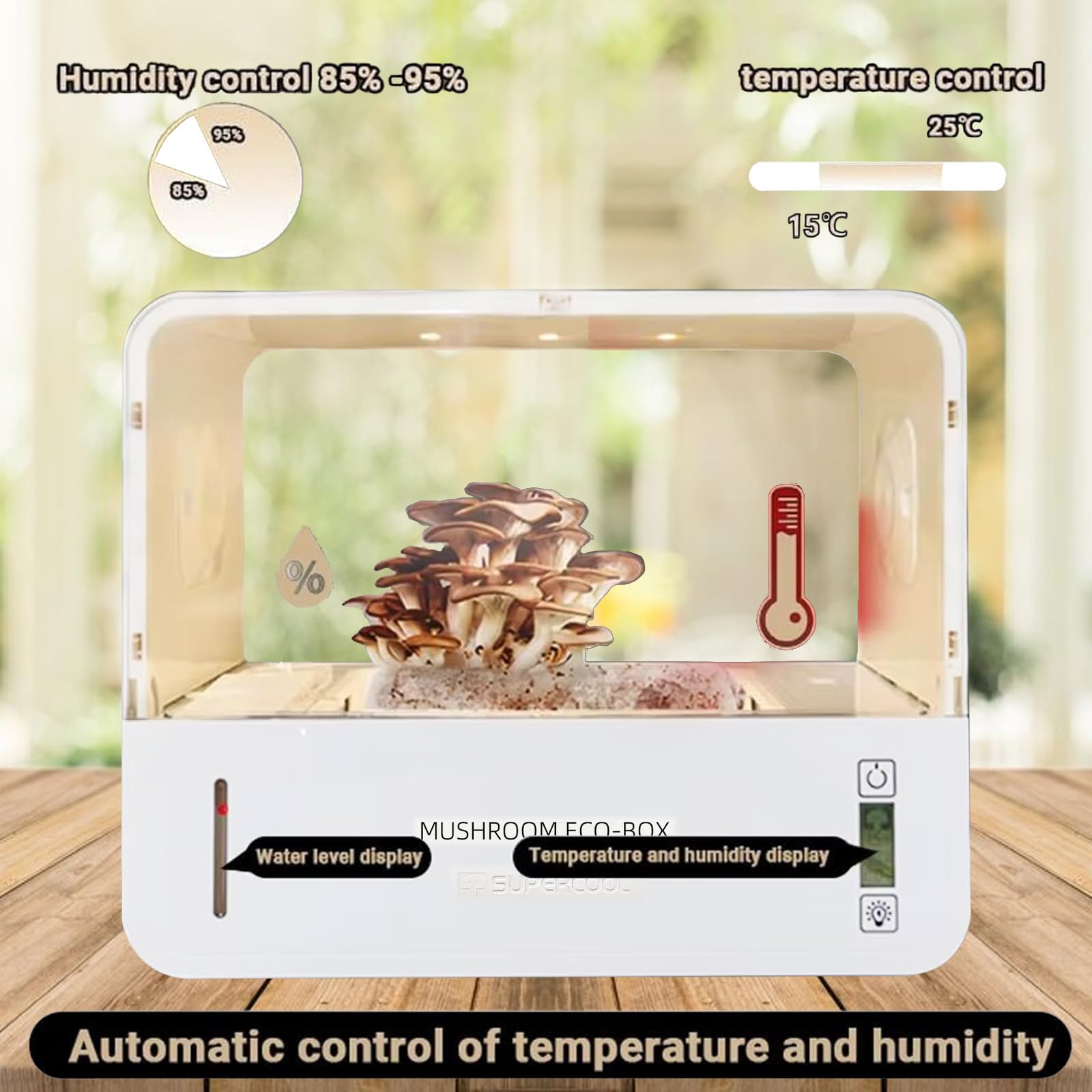 Caja de Cultivo de Setas con Sistema de Ventilación | Iluminación LED Automática & Control Táctil | Incluye Higrómetro y Termómetro | Caja ABS Transparente para Hidroponía