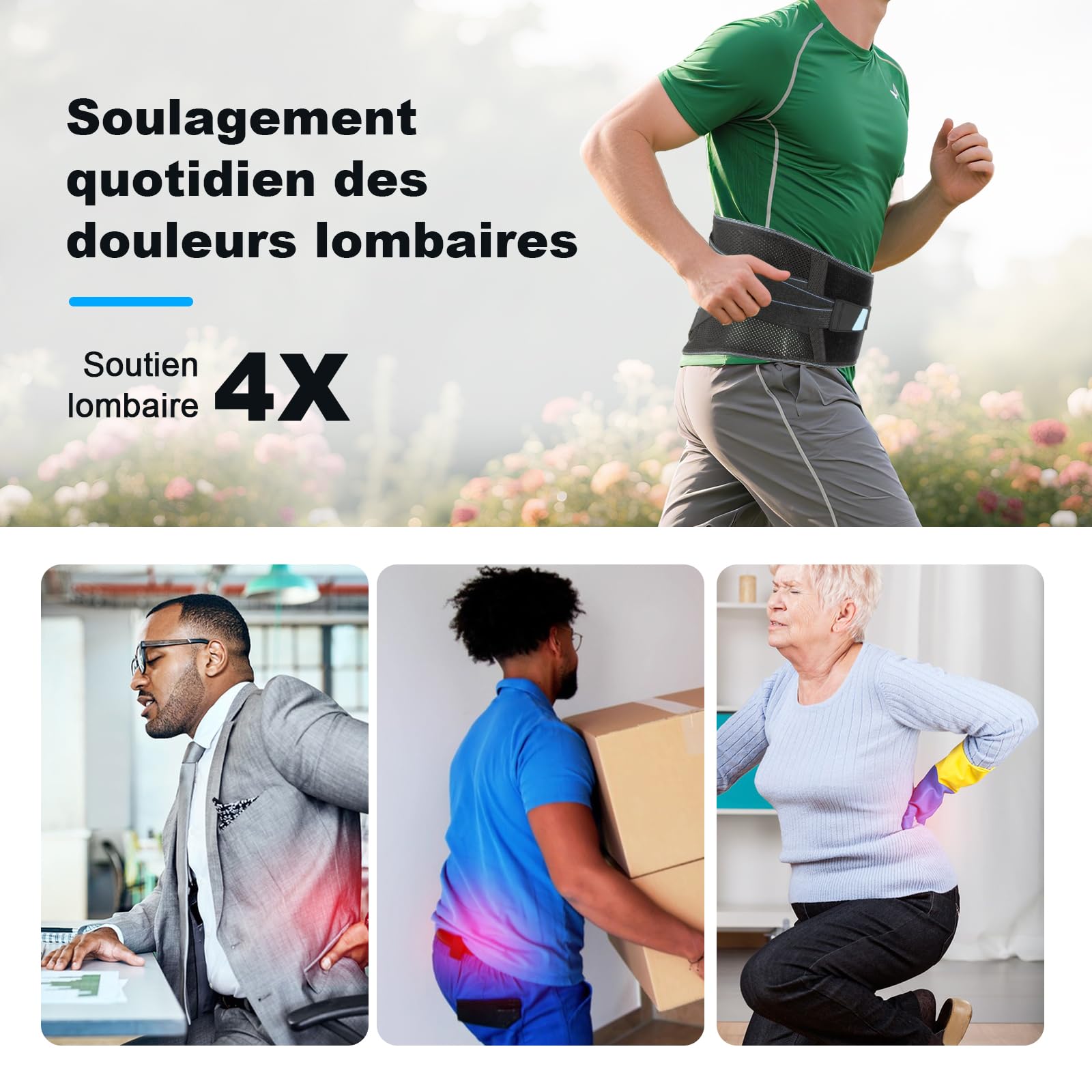 HONGJING Ceinture de soutien dorsal avec soutien bionique pour soulager les maux de dos, soutien lombaire 3D respirant avec système de poulie et 7 barres, convient aux hommes et aux femmes (2XL)