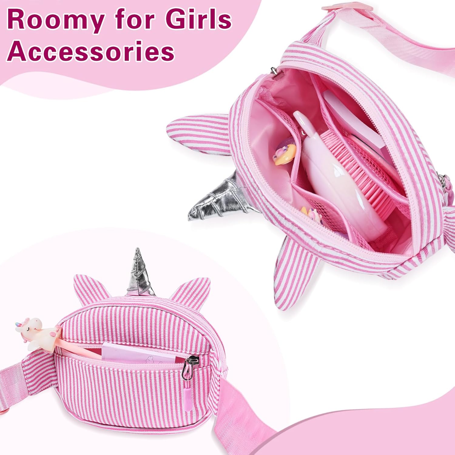 Personalized Chenille Initial Girls Fanny Pack Kids Purse, Cute 3 4 5 6 7 8 9 10 11 12 Year Old Girl Birthday Gift Unicorn Crossbody Waist Bag Valentines Easter Gifts for Kids Toddlers Pink A - Image 2