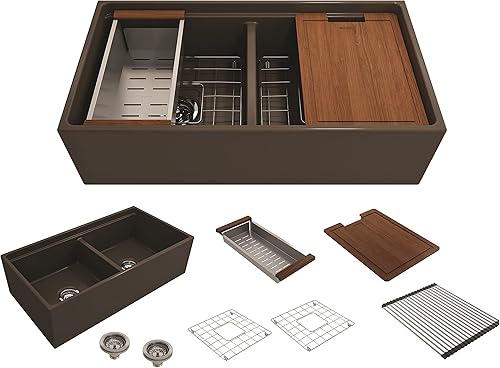 Miniatura 8 de BOCCHI Contempo - Delantal para estación de trabajo, con borde delantero, de arcilla refractaria de 27 pulgadas, fregadero de cocina de un solo