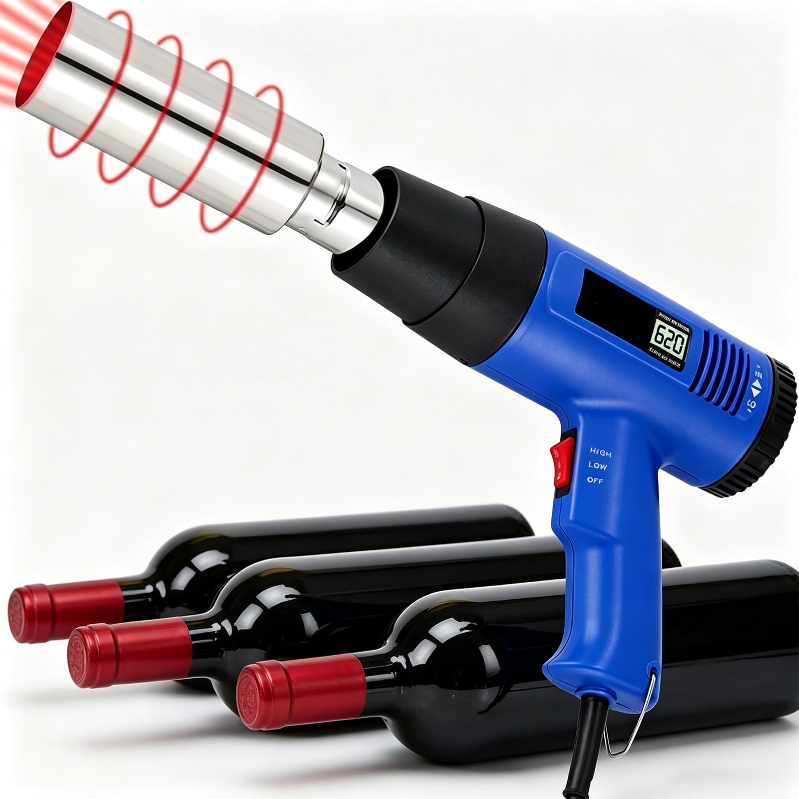 Pistola Termoencogible De 1800 W Para Tapas Adhesivas, Máquina Para Envolver Botellas De Vino, Control De Temperatura De 40 A 600 ℃, Viento De Temperatura Ajustable, Para Envoltura De Vinilo De
