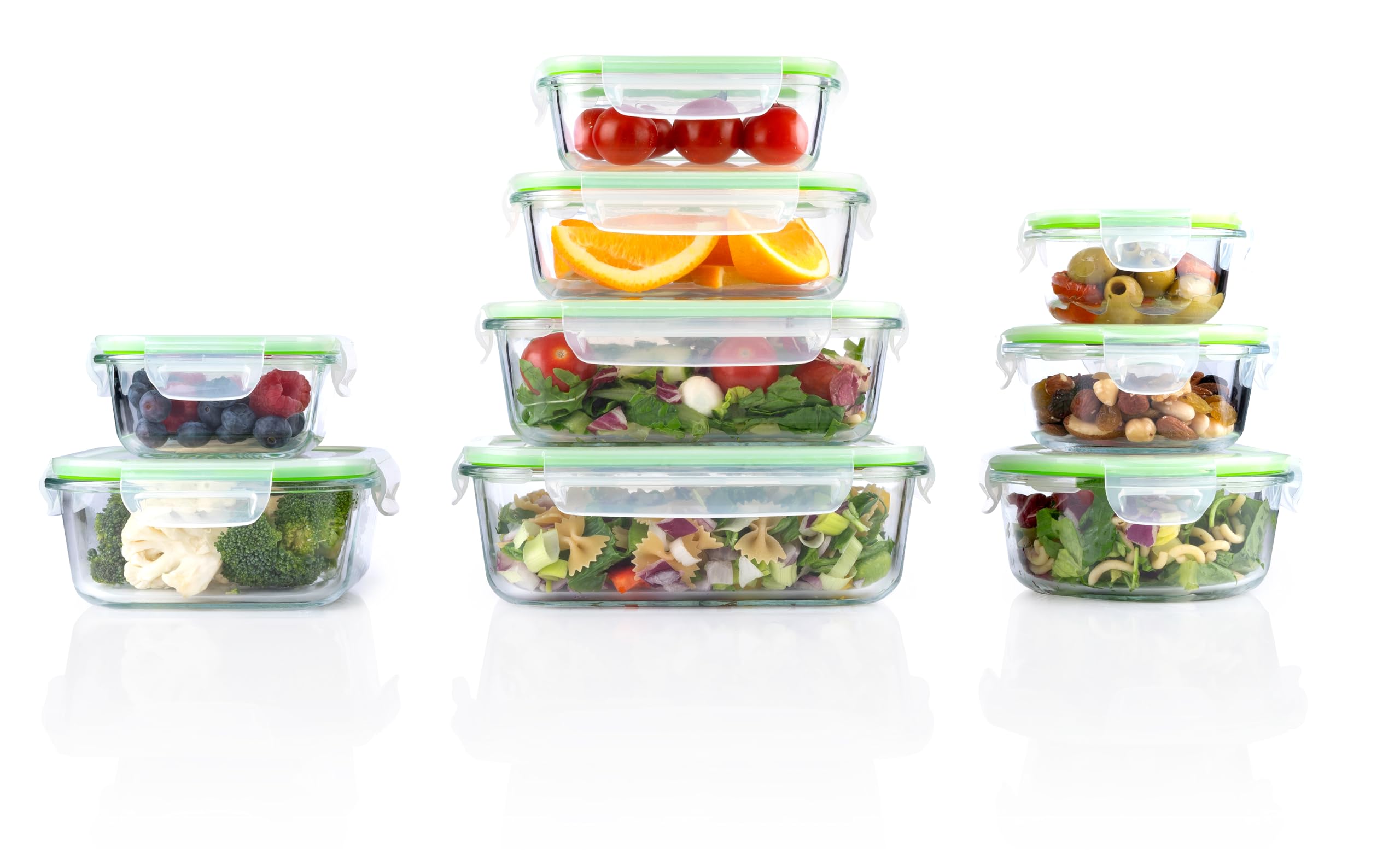 alpina Fiambreras con tapa – Cristal – 12 piezas – Recipiente de cristal – Caja de almacenamiento – Microondas, congelador, seguro para lavavajillas – 9 tamaños