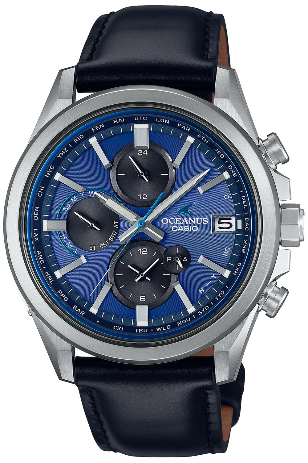 Casio Oceanus OCW-T4000CL-2AJF watch with blue dial and black leather strap
