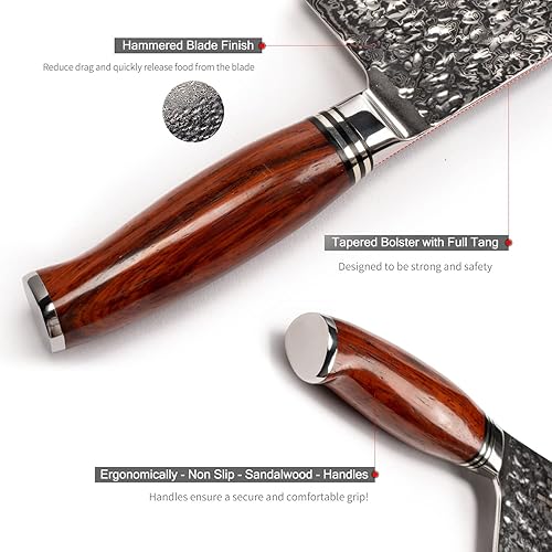 Miniatura 4 de YARENH Cuchillo de chef, cuchillo de cocina Nakiri de 6.5 pulgadas, hoja afilada de acero inoxidable Damasco, 73 capas, alto carbono, espiga