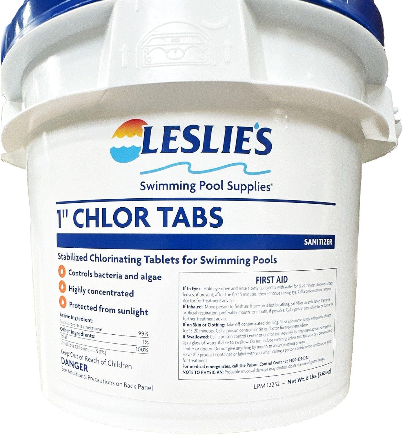 Leslie's 1 Inch Chlorine Pool Tabs 8 lbs Bucket C001008008LS