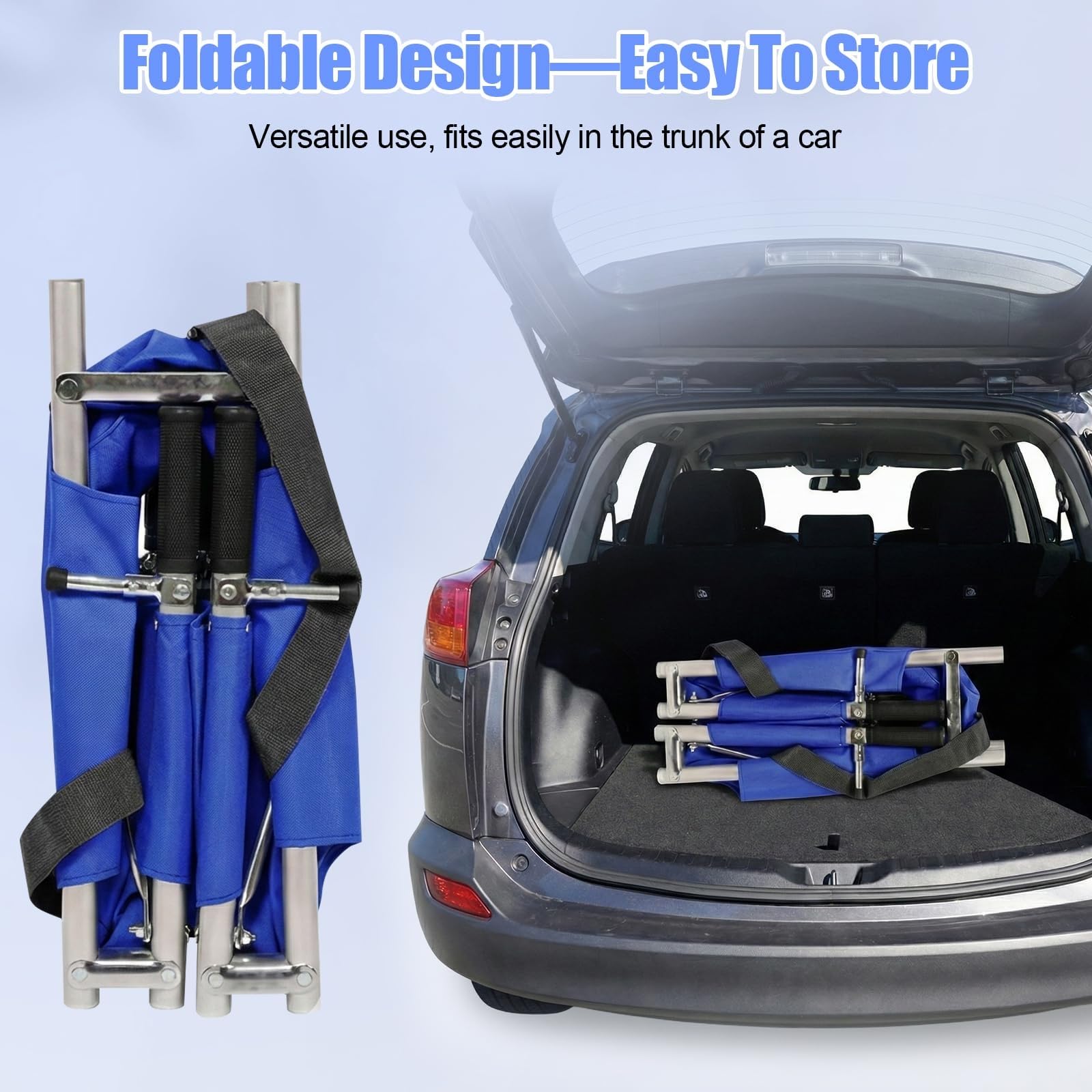 Camilla plegable portátil, Camilla médica de emergencia de Acero inoxidable de Alta resistencia, plegable en 4 secciones, con Tela Oxford, correas de seguridad y, Blue