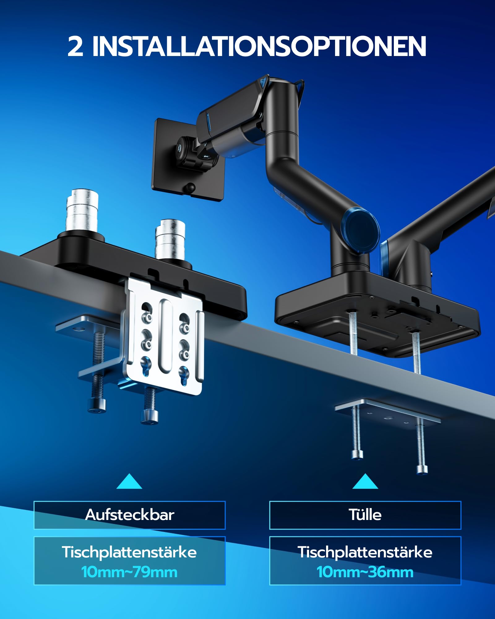 ARES WING Dual Monitor Halterung für 17-45 Zoll Bildschirme, Schwarz | Bildschirmhalterung 2 Monitore Gasfeder, Höhenverstellbar Schwenkbar Monitor Halterung, 2-20kg/arm，VESA 75/100 mm