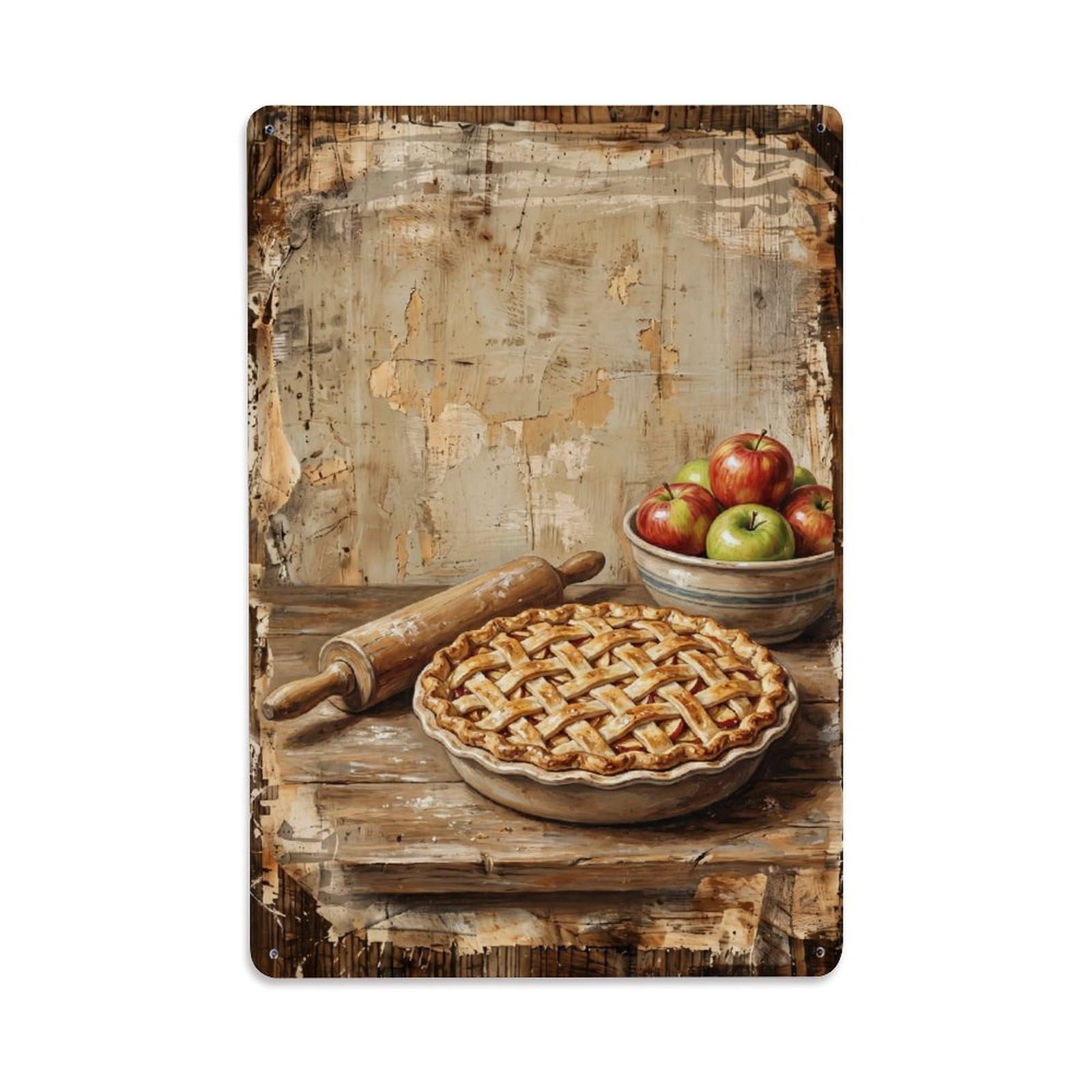 Country Kitchen Apple Pie Baking Countryside Home Vintage Metal Tin Sign Plaque Wall Decor for Cafe, Club, Garden Metal Poster 8x12Inch